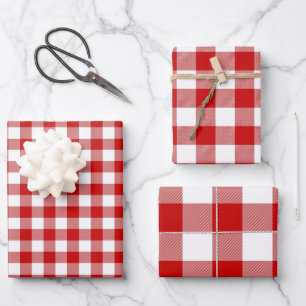 Red & White Gingham Check 3 Sizes Glossy Wrapping Paper Sheet