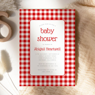 Red White Gingham Check Baby Shower Invitation