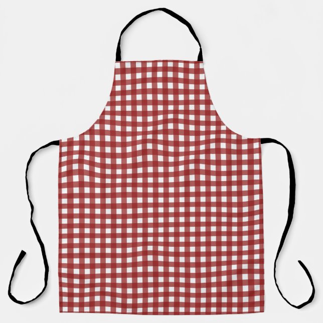 Red White Gingham Check Plaid Apron (Front)
