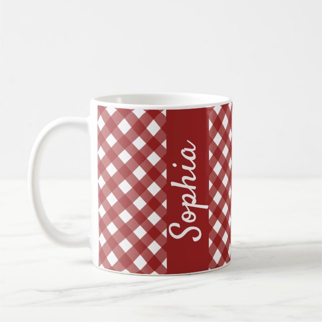 Red White Gingham Check Plaid Coffee Mug (Left)