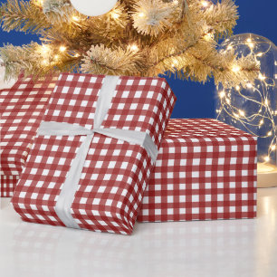 Red White Gingham Check Plaid Wrapping Paper