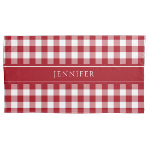 Red & White Gingham  Farmhouse Pattern Name Pillow Pillowcase