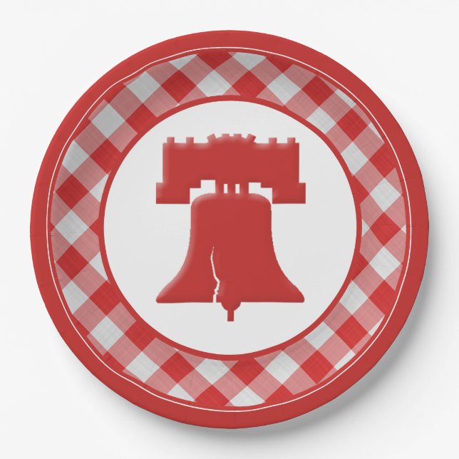 Red/White Gingham Liberty Bell July 4th BBQ Party Paper Plate (Front)