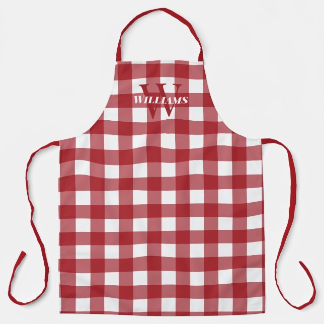 Red White Gingham Name & Initial Apron (Front)