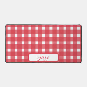 Red White Gingham Pattern Desk Mat