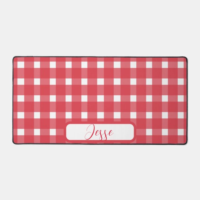 Red White Gingham Pattern Desk Mat (Front)