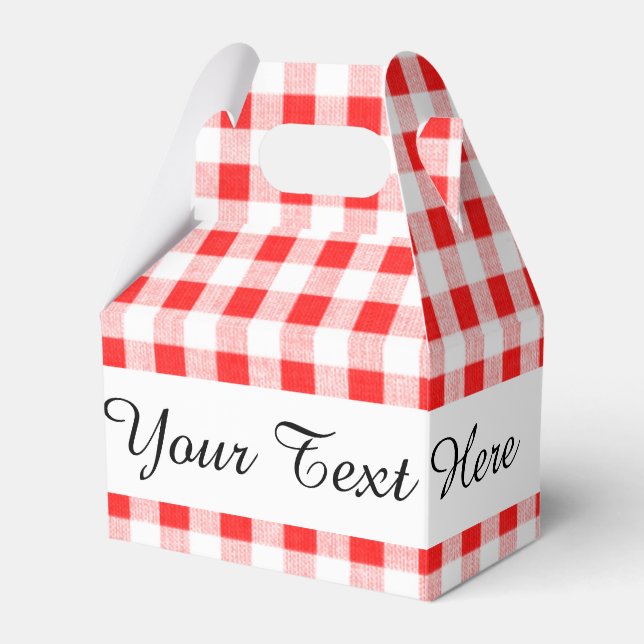 Red White Gingham Pattern Favour Box (Front Side)