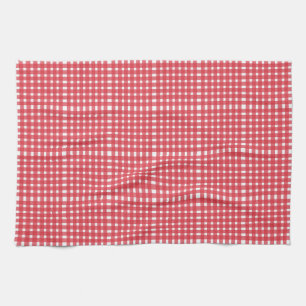 Red White Gingham Pattern Tea Towel