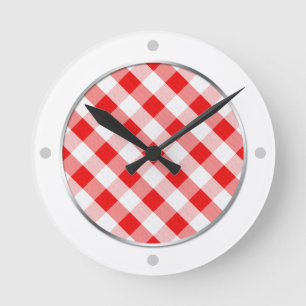 Red & White Gingham Pattern Wall Clock