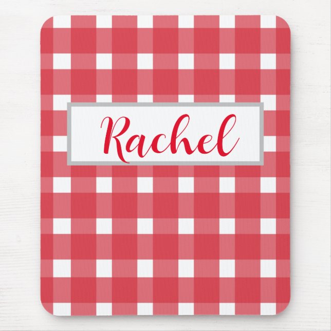 Red White Gingham Personalised Mouse Pad (Front)