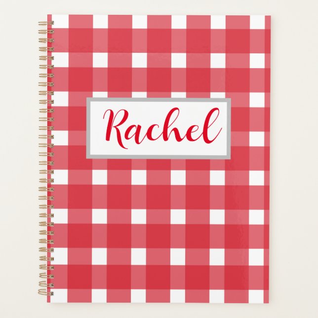 Red White Gingham Personalised Planner (Front)