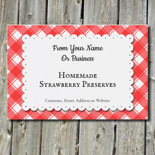 Red White Gingham Plaid Custom Food Label (Creator Uploaded)