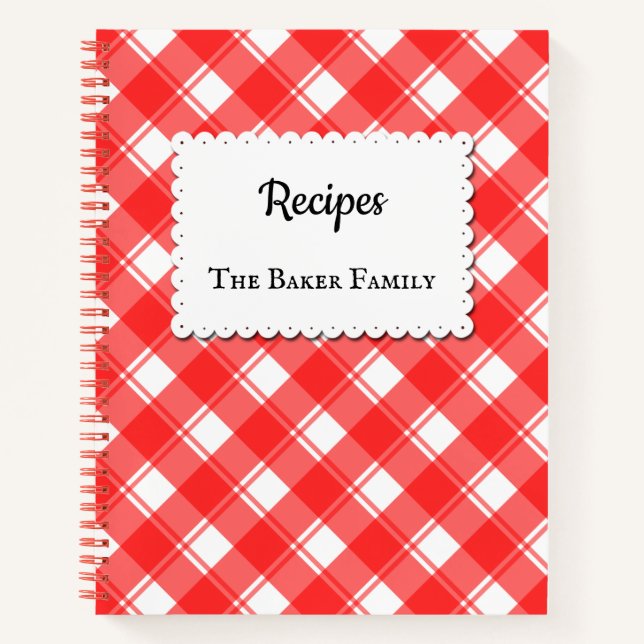 Red White Gingham Plaid Custom Recipe Book (Front)