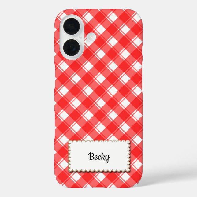 Red White Gingham Plaid Custom Recipe Book Case-Mate iPhone Case (Back)