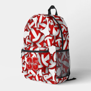 Red white girls boys volleyball team colours printed backpack