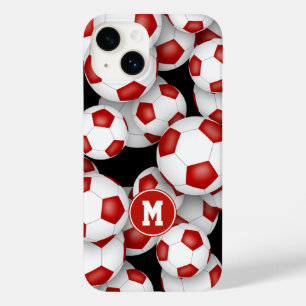 Red white girls soccer balls pattern monogrammed Case-Mate iPhone 14 case
