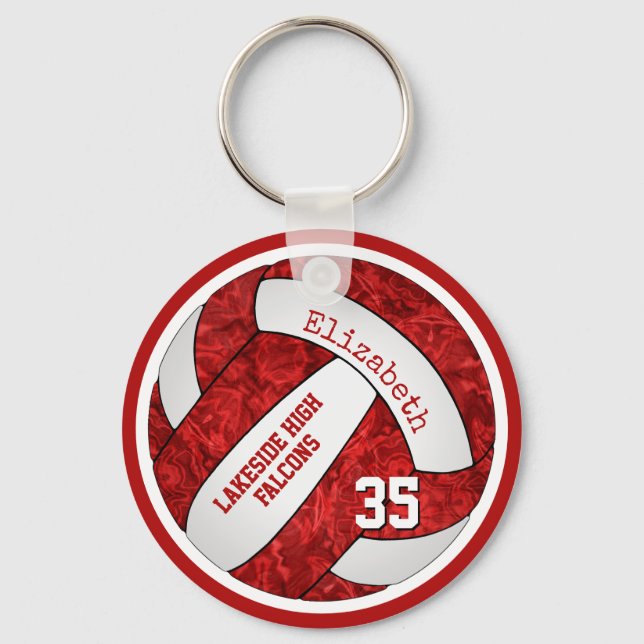 red white girls volleyball keychain bag tag (Front)