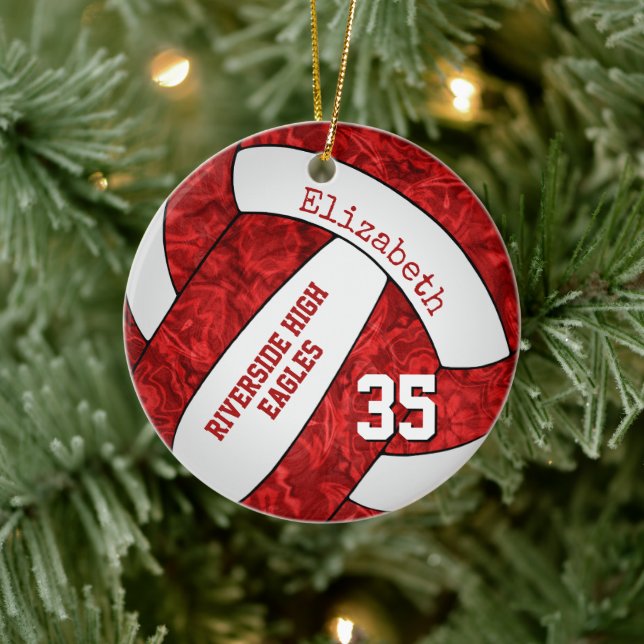 red white girls volleyball team colours ceramic ornament (Tree)