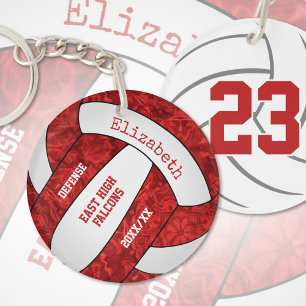 red white girly sports custom volleyball key ring