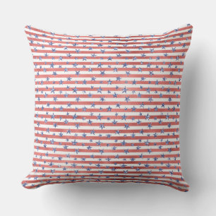 Red White Glitter Blue Stars Stripes Cushion