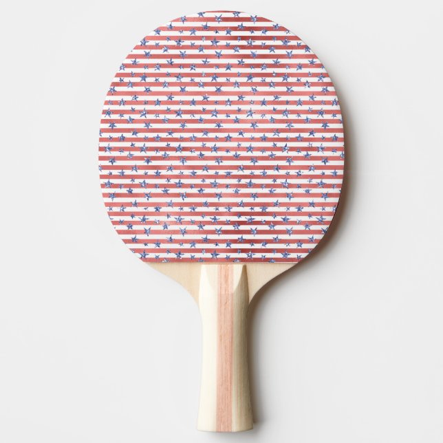 Red White Glitter Blue Stars Stripes Ping Pong Paddle (Front)