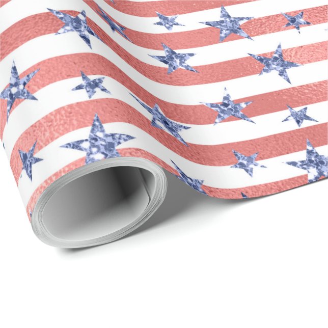 Red White Glitter Blue Stars Stripes Wrapping Paper (Roll Corner)