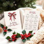 Red White Glitter Bow 2026 Calendar Christmas Holiday Card<br><div class="desc">Red and White Faux Glitter Bow 2026 Calendar Merry Christmas. Available digitally and printed. Merry Christmas is in a set stylish script and personalise your name beneath. A handy 2026 calendar is on the back.</div>