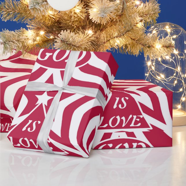Red & White God Is Love - Christmas Scripture Star Wrapping Paper (Holidays)