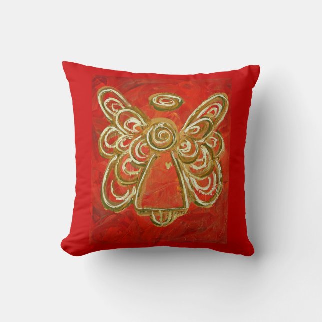 Red, White, Gold Angel Decorative Throw Pillow (Front)