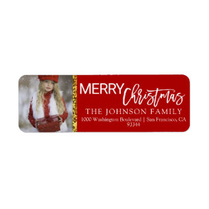 Red White Gold Christmas Add PHOTO Return Address Label