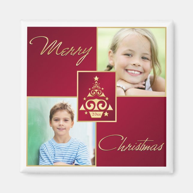 Red, White, Gold Christmas Tree Photo Magnet (Front)