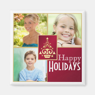 Red, White, Gold Christmas Tree Photo Magnet