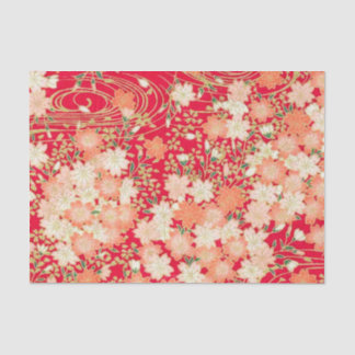 Red White Gold Japanese Kimono Floral Decoupage Tissue Paper