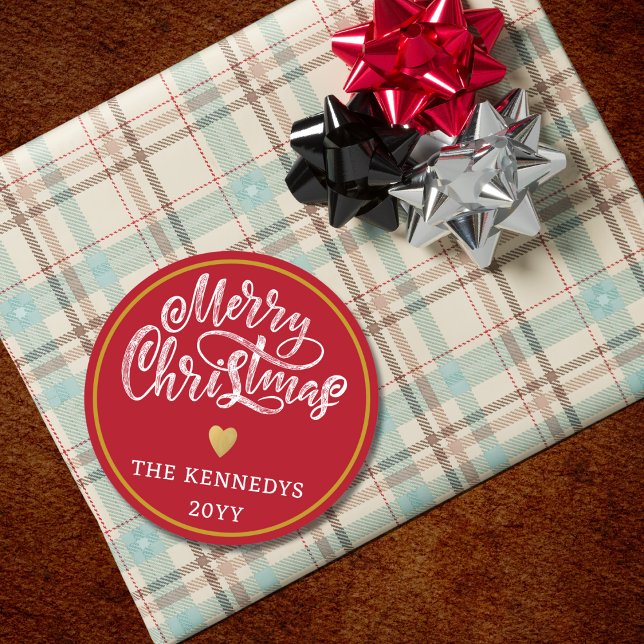 Red White Gold Merry Christmas Classic Round Sticker (Creator Uploaded)