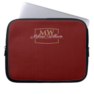 Red White Gold Monogram Name Script Laptop Sleeve