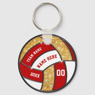 Red, White, Gold Personalised Volleyball Keychains