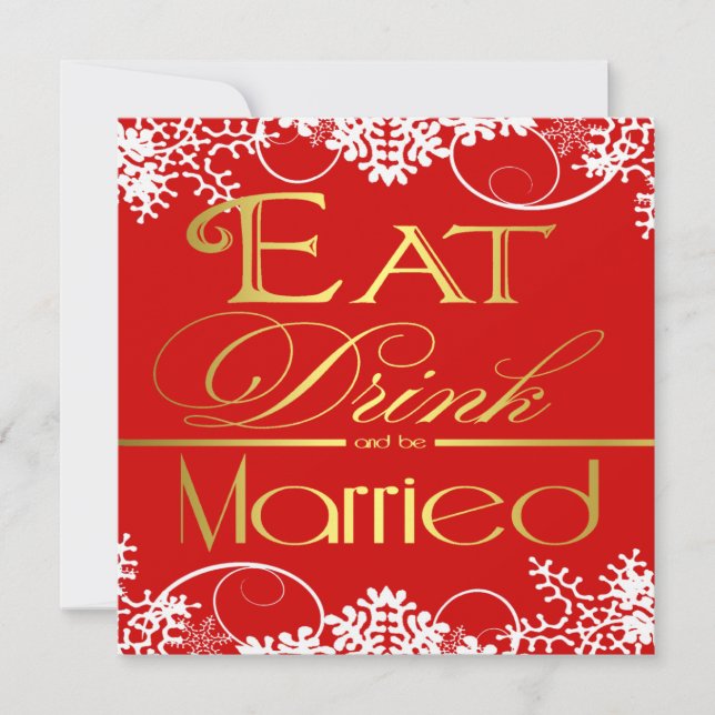 Red White & Gold Snowflake Wedding Invitations (Front)