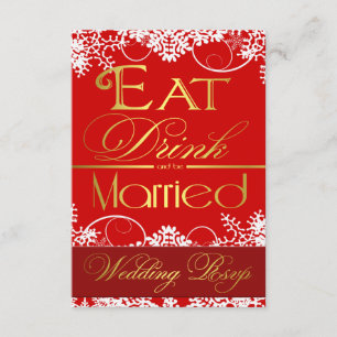 Red White & Gold Snowflake Wedding RSVP Cards