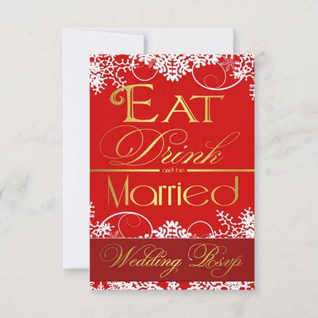 Red White & Gold Snowflake Wedding RSVP Cards (Front)