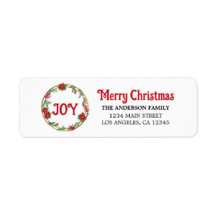Red White Gold Typography Stylish Trendy Christmas Return Address Label