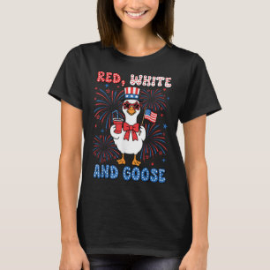 Red White Goose America Goose 4th Of July Us Flag T-Shirt
