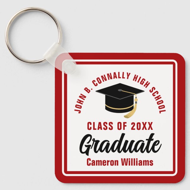Red White Graduate 2023 Personalised Graduation Key Ring (Front)