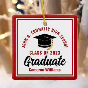 Red White Graduate 2025 Personalised Christmas Ceramic Ornament