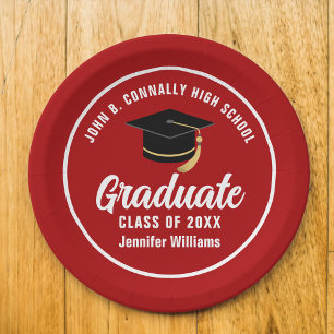 Red White Graduate Custom 2025 Graduation Party Paper Plate