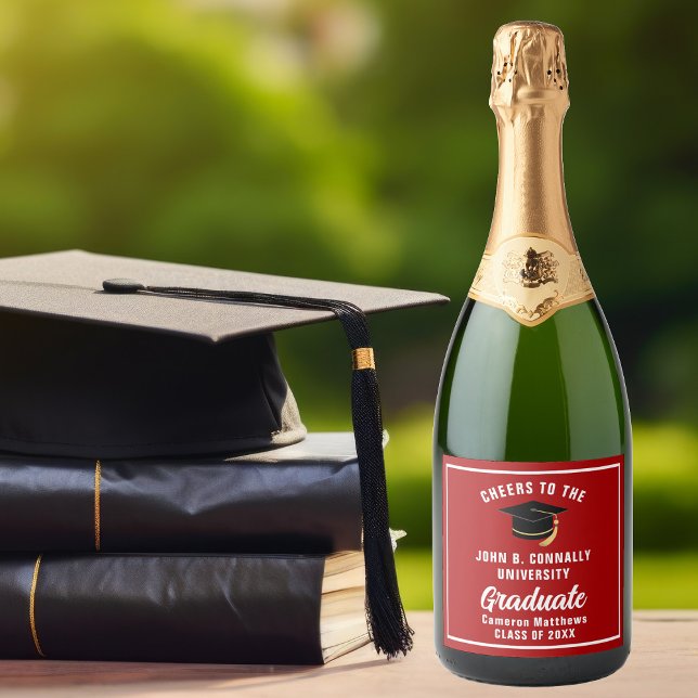 Red White Graduate Custom 2025 Graduation Party Sparkling Wine Label (Creator Uploaded)