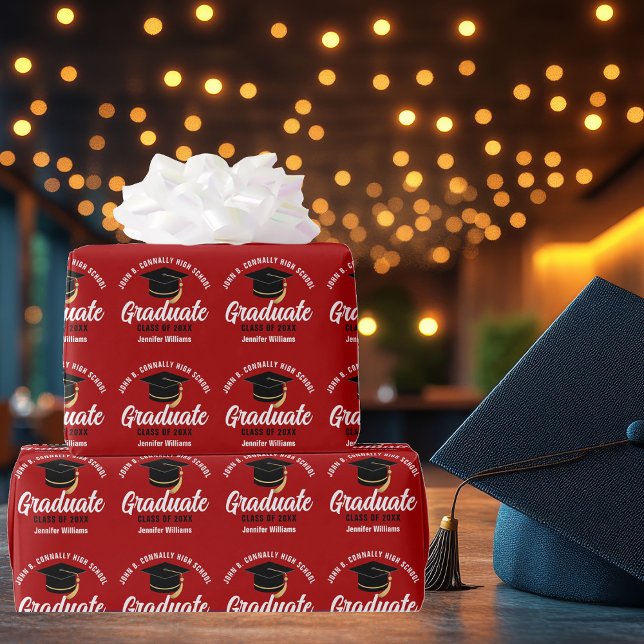 Red White Graduate Custom 2025 Graduation Wrapping Paper (Creator Uploaded)