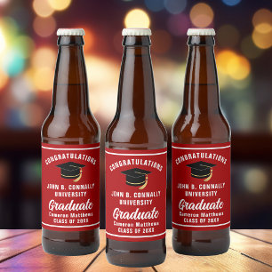 Red White Graduate Customised Graduation Party Beer Bottle Label
