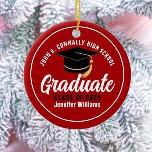 Red White Graduate Modern 2024 Custom Graduation Ceramic Ornament
