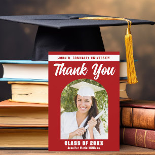 Red White Graduate Photo Arch 2025 Graduation Thank You Card