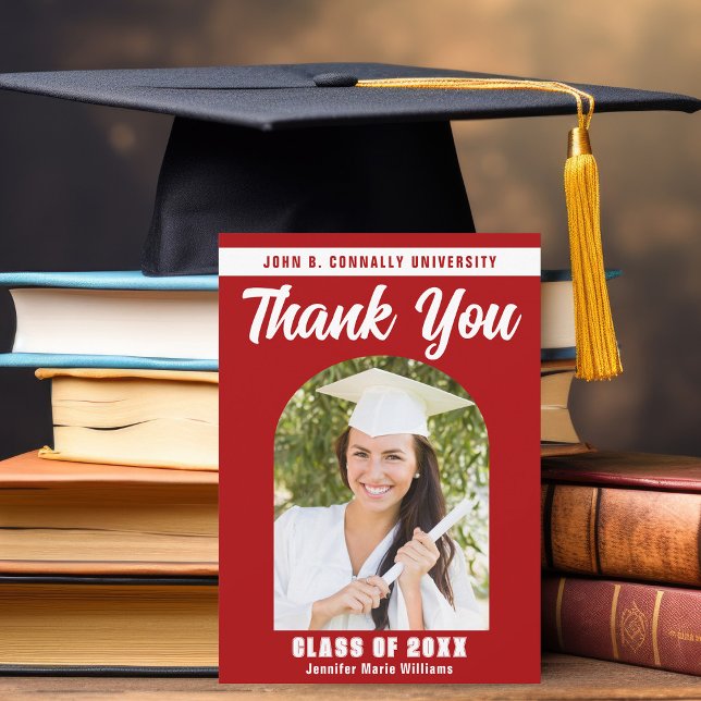 Red White Graduate Photo Arch 2025 Graduation Thank You Card (Creator Uploaded)